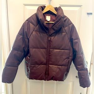 Dark Leather Puffer Coat